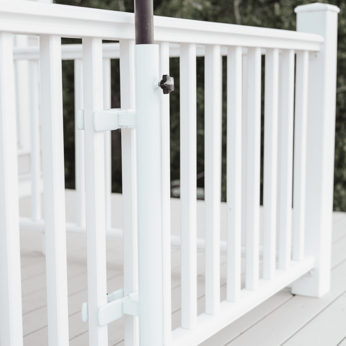 Railing Mounted Umbrella Holder for Deck & Balcony Railings (Black or White)